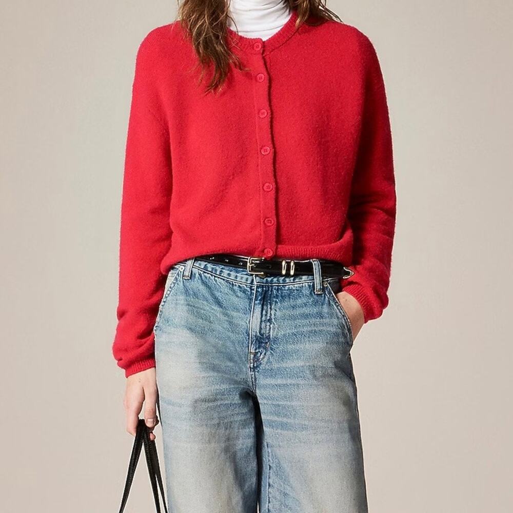 J. Crew Factory Bright Red Crewneck Button Cardigan